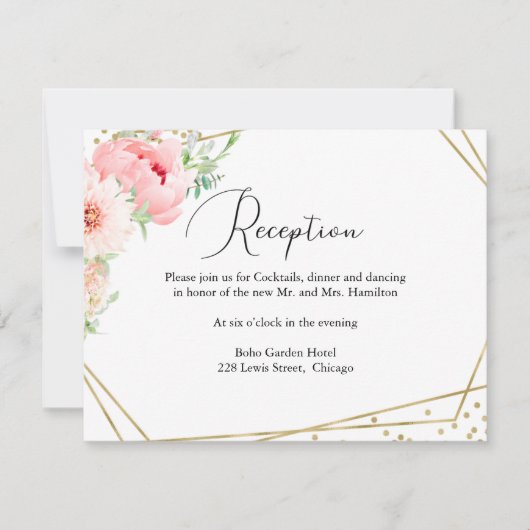 Carte de réception de mariage géométrique florale (Devant)