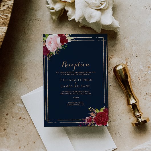 Carte de réception de mariage géométrique or et ro