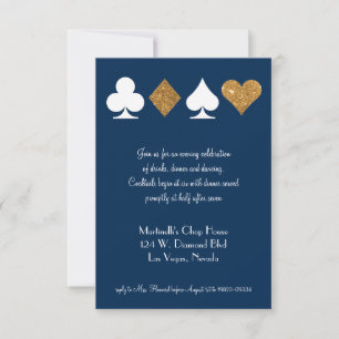 Carte de réception de mariage Gold on Navy Blue La