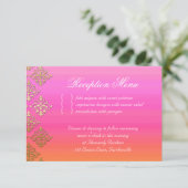 Carte de réception de mariage Indien Damassé Rose (Debout devant)