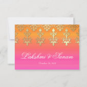 Carte de réception de mariage Indien Damassé Rose (Dos)