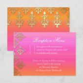 Carte de réception de mariage Indien Damassé Rose (Devant / Derrière)