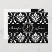 Carte de réception de mariage initiale en noir Dam (Devant / Derrière)
