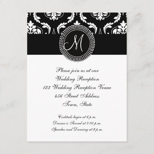 Carte de réception de mariage initiale en noir Dam (Dos)