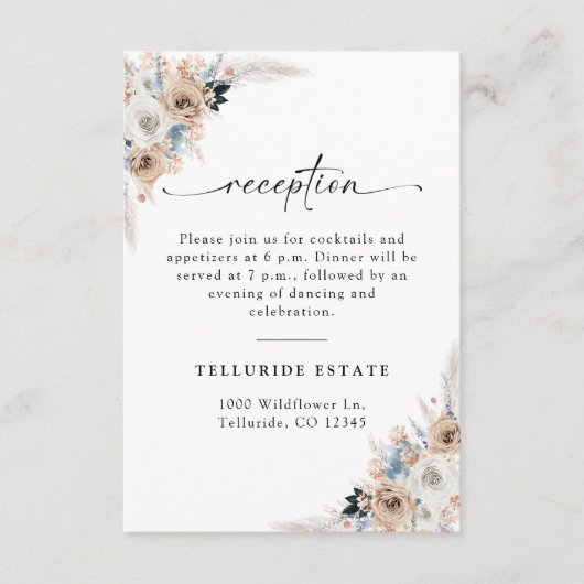 Carte De Réception De Mariage Ivory Et Blue Boho (Devant)