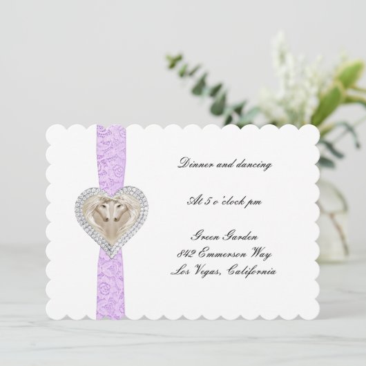 Carte de réception de mariage licorne violet dente (Debout devant)