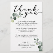 Carte de réception de mariage Merci Eucalyptus (Devant)