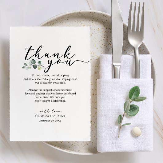 Carte de réception de mariage Merci Eucalyptus