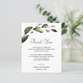 Carte de réception de mariage Merci verdoyant (Debout devant)