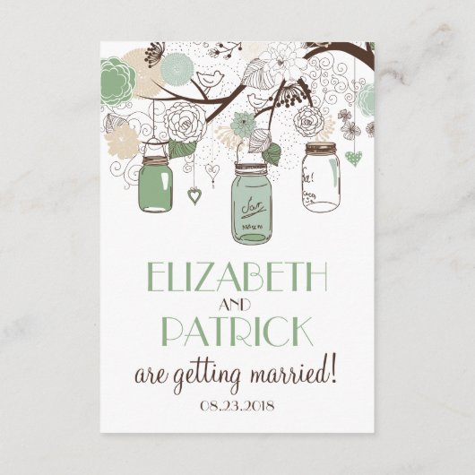 Carte de réception de mariage Mint Green Mason Jar (Dos)