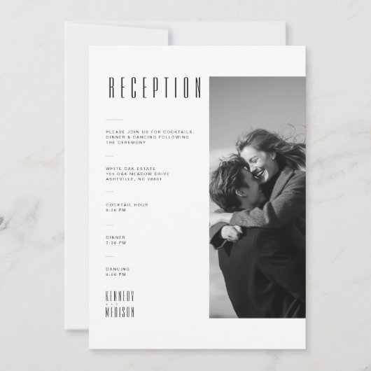 Carte de réception de mariage moderne en noir et b (Devant)