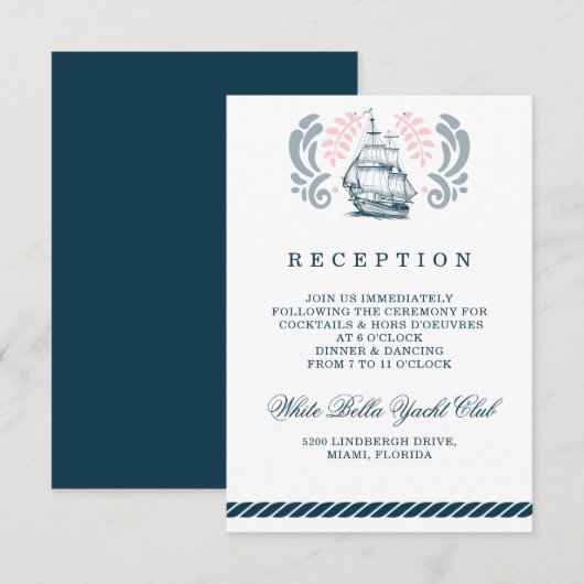Carte de réception de mariage nautique moderne (Devant / Derrière)