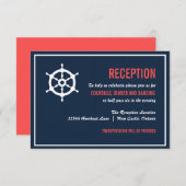 Carte de réception de mariage nautique Navy et Cor (Devant / Derrière)