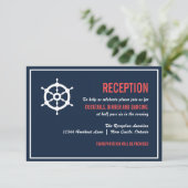 Carte de réception de mariage nautique Navy et Cor (Debout devant)