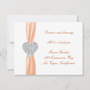Carte de réception de mariage orange Diamond Heart