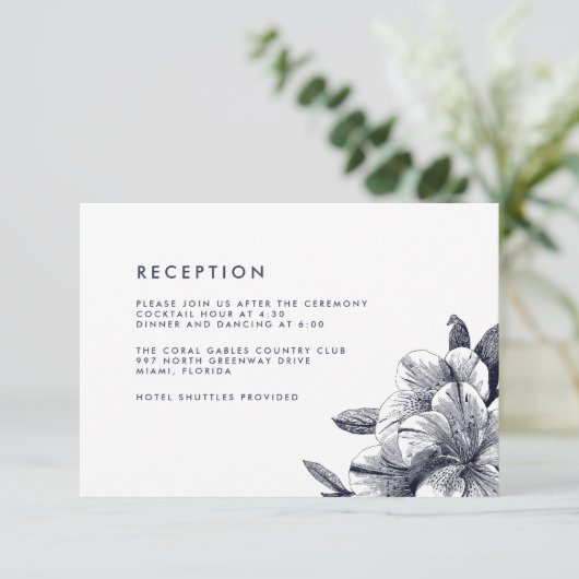 Carte de réception de mariage Orchidée de minuit (Debout devant)