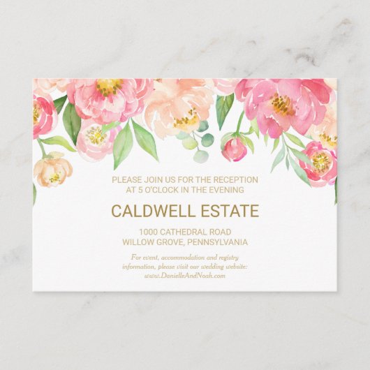 Carte de réception de mariage Peach and Pink Peony (Devant)