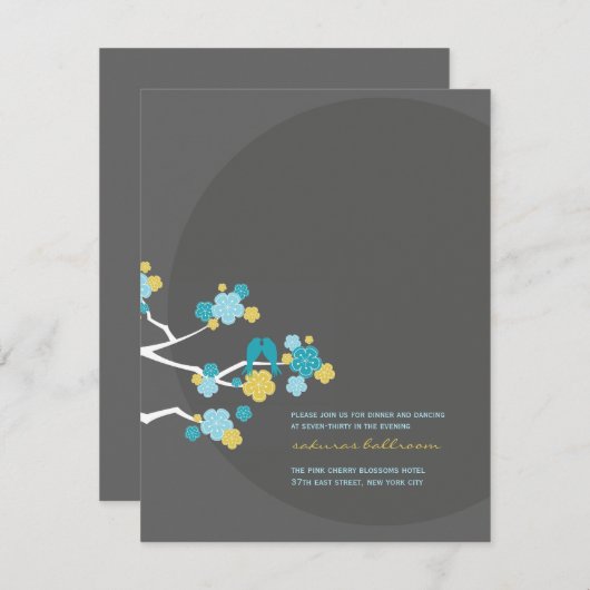 Carte de réception de mariage pour oiseaux amoureu (Devant / Derrière)