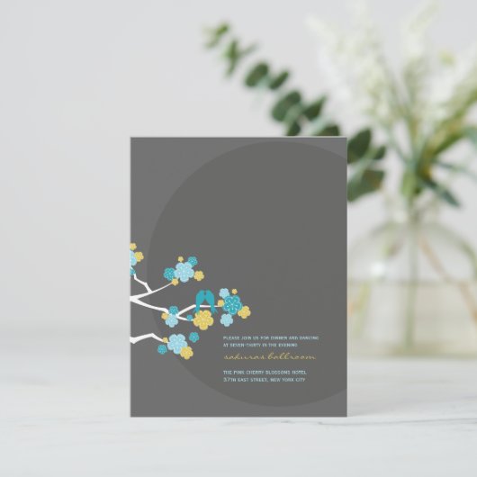 Carte de réception de mariage pour oiseaux amoureu (Debout devant)