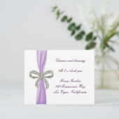 Carte de réception de mariage Purple Diamond Bow (Debout devant)