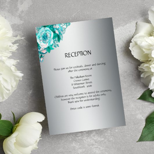 Carte de réception de mariage Rose Argent et Aqua