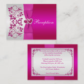 Carte de réception de mariage rose, argenté et flo (Devant / Derrière)
