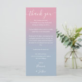 Carte de réception de mariage rose et bleu ombré (Debout devant)