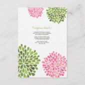 Carte de réception de mariage rose et fleurs verte (Dos)