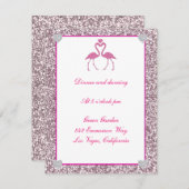 Carte de réception de mariage rose flamingo paille (Devant / Derrière)