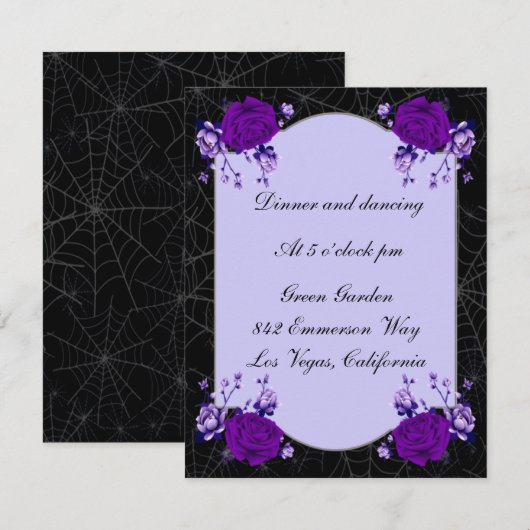 Carte de Réception de Mariage Rose Pourpre Toile d (Devant / Derrière)