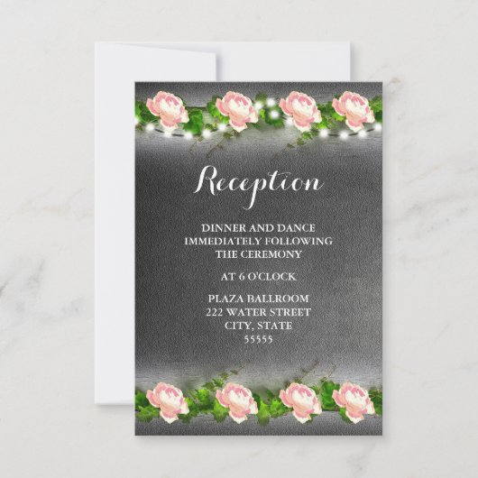 Carte de réception de mariage Rose Tableau Noir (Devant)