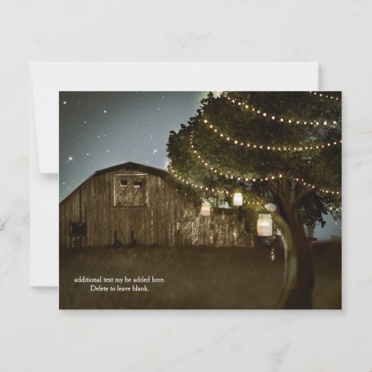 Carte de réception de mariage Rustique Barn & Tree (Dos)
