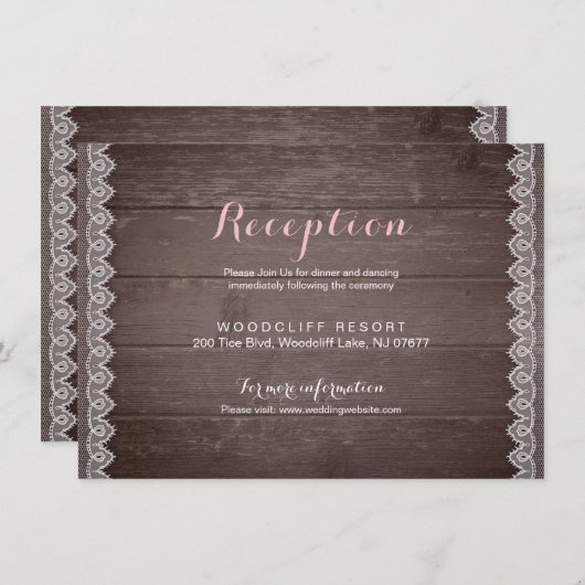 carte de réception de mariage rustique dentelle vi (Devant / Derrière)