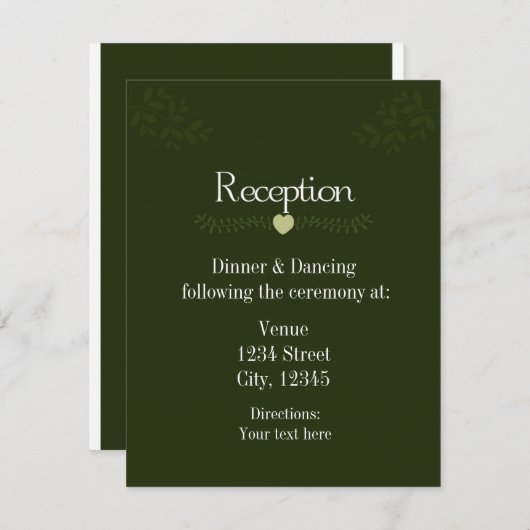 Carte de réception de mariage rustique vert (Devant / Derrière)