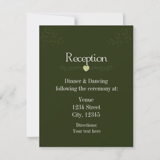 Carte de réception de mariage Rustique Vert de la  (Devant)