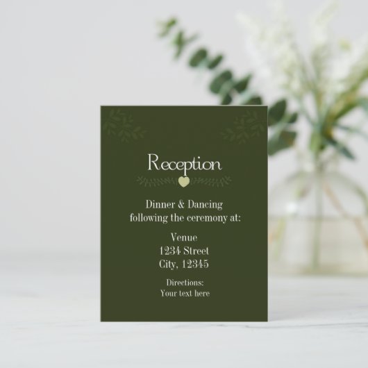Carte de réception de mariage rustique vert forêt (Debout devant)