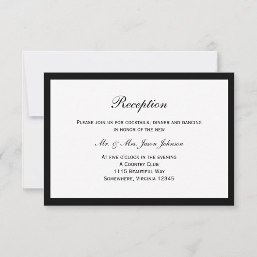 Carte de réception de mariage simple à bordure noi (Devant)