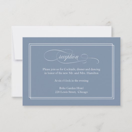 Carte de réception de mariage simple élégante bleu (Devant)