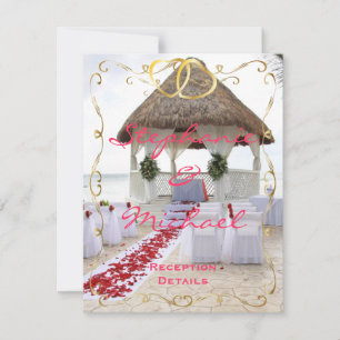 Carte de réception de mariage sous un gazebo sur l