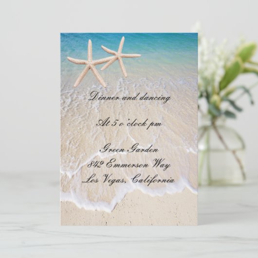 Carte de réception de mariage Starfish Beach (Debout devant)