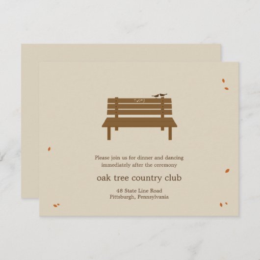 Carte de réception de mariage sur banc (Devant / Derrière)