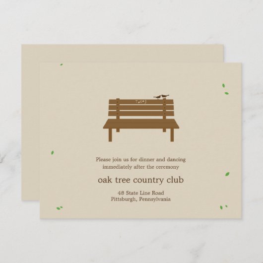 Carte de réception de mariage sur banc (Devant / Derrière)