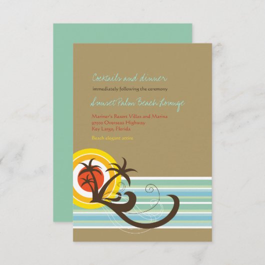 Carte de réception de mariage sur la plage aux pal (Devant / Derrière)