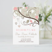 Carte de réception de mariage tourtereaux rose et  (Debout devant)