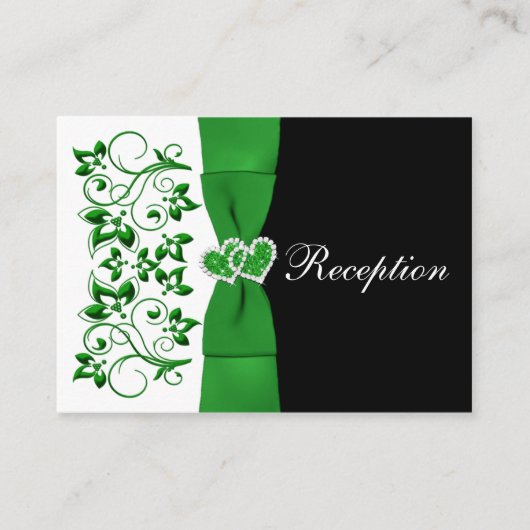 Carte de réception de mariage vert, blanc, noir et (Devant)