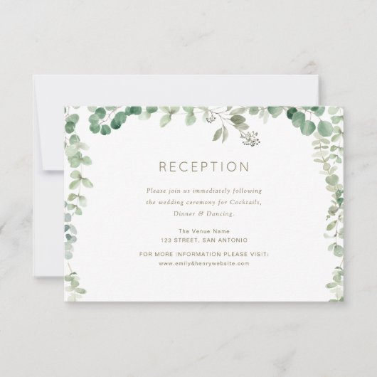 carte de réception de mariage vert eucalyptus (Devant)