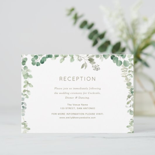 carte de réception de mariage vert eucalyptus (Debout devant)