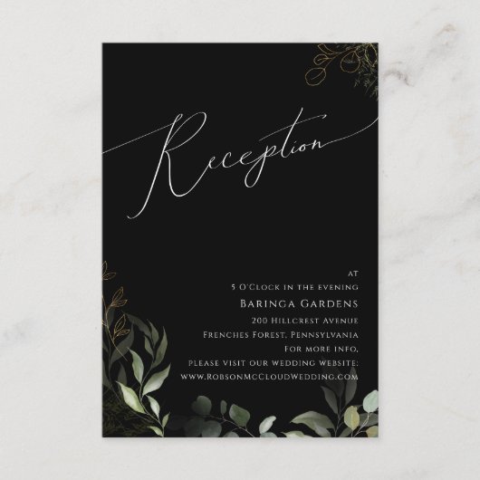 Carte de réception de mariage vert noir et or (Devant)