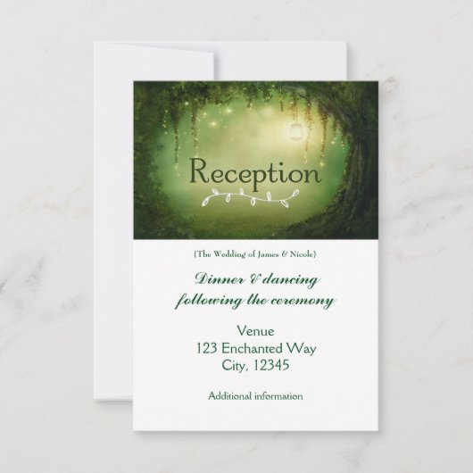Carte de réception de mariage verte de la forêt en (Devant)