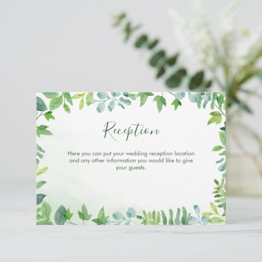 Carte de réception de mariage Watercolor Greenery (Debout devant)